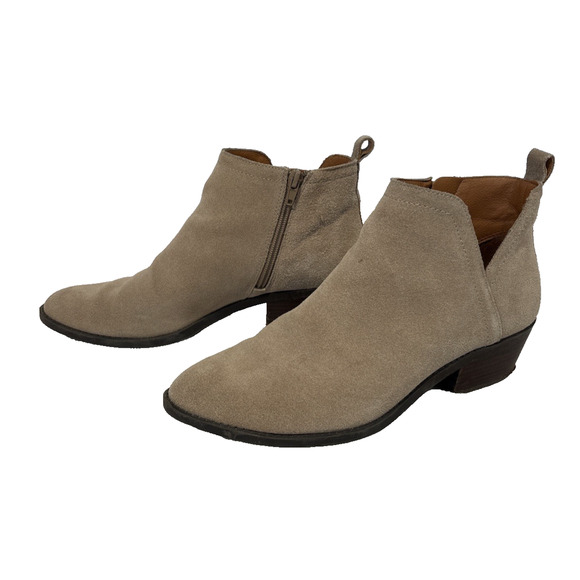 Lucky Brand Fallila Suede Ankle Bootie Zip Beige Almond Block Heel Size 9M - Picture 1 of 11